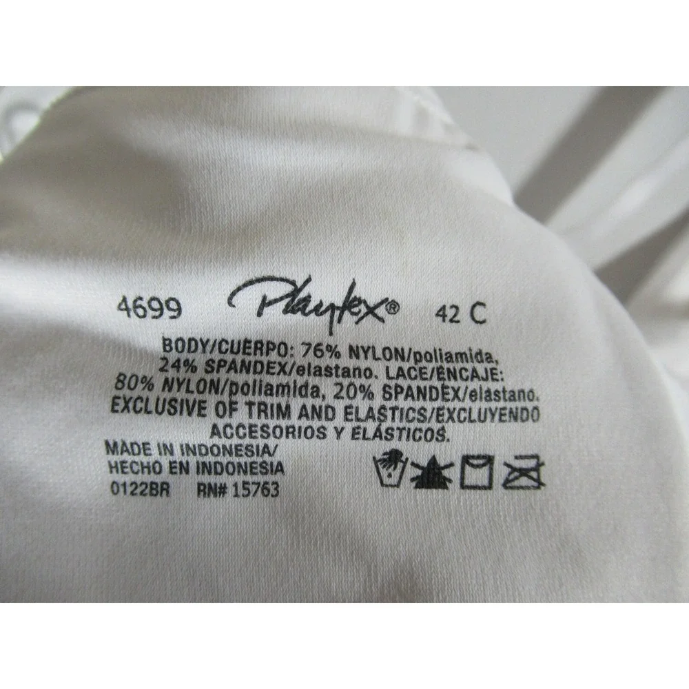 Playtex 18-Hour Bounce Control Bra 42C White Wireless Unpadded 4699